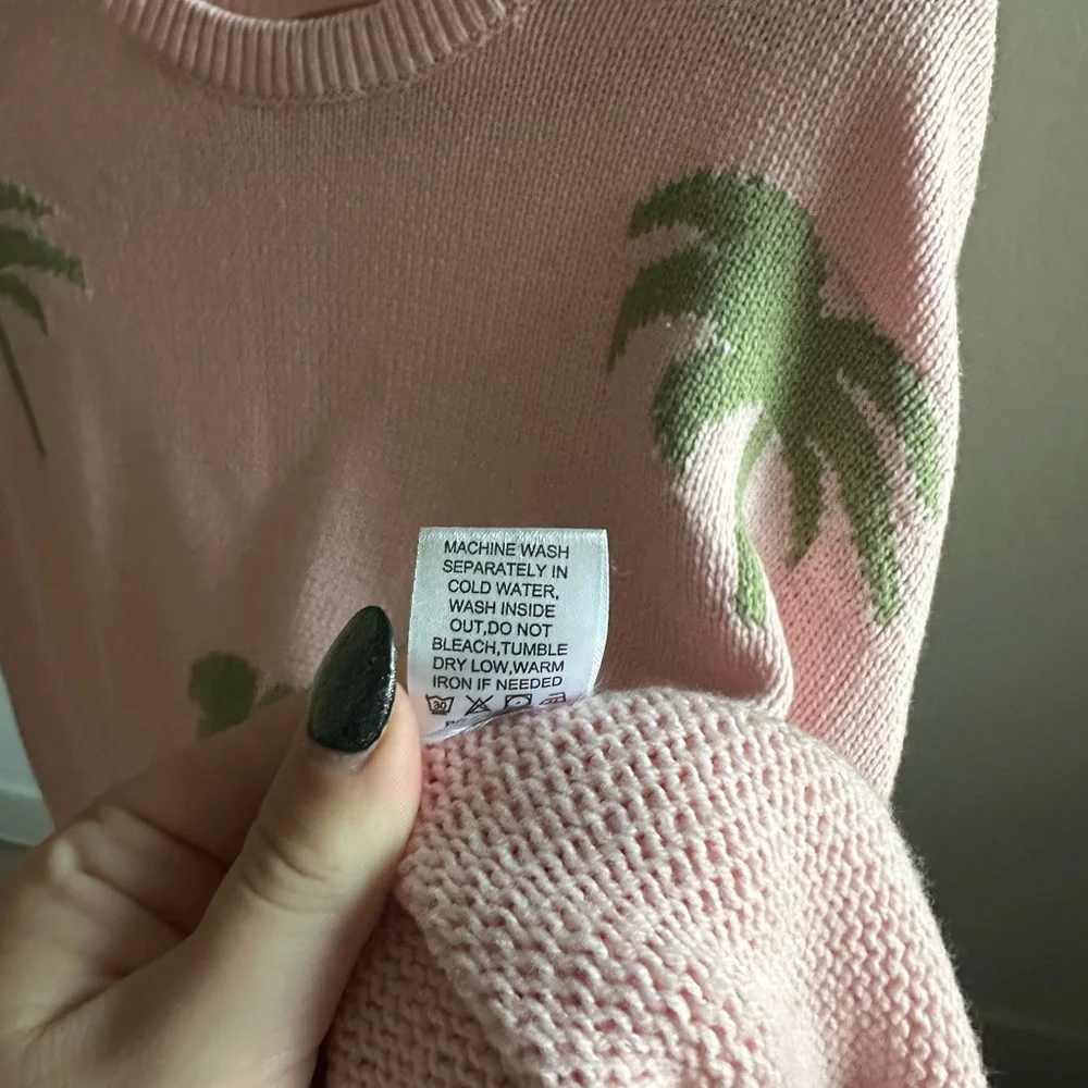 Show Me Your Mumu Pink Palm Tree Knit Sweater M - Picture 5 of 6